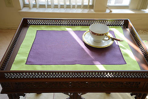Multicolor Hemstitch Placemat 14"x20". Purple & Macaw Green - Click Image to Close